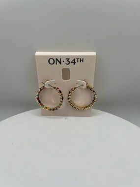 On 34th Gold Multicolor Crystal In and Out Hoop Earrings